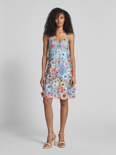YAS Cocktailjurk met spaghettibandjes, model 'FLOWERING' Lichtblauw - 1