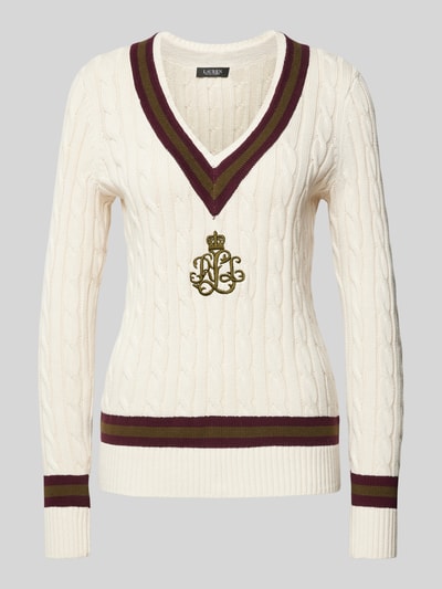 Lauren Ralph Lauren Gebreide pullover met V-hals, model 'MEREN' Offwhite gemêleerd - 2