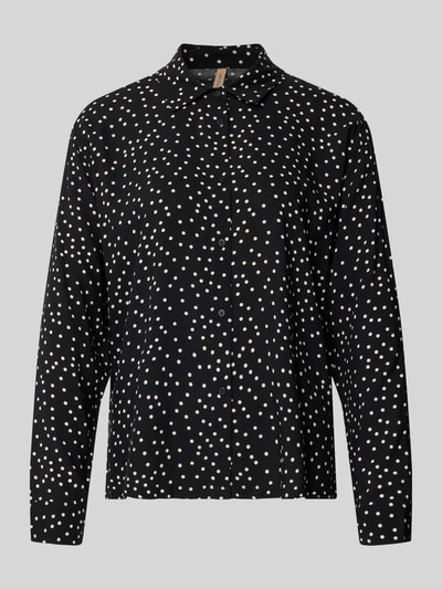 Produktfoto, Regular Fit Hemdbluse aus reiner Viskose Modell 'GILDA' von Soyaconcept, schwarz mit weißen Punkten, Hemdblusenkragen, durchgehende Knopfleiste, langärmlig, glatte Textur