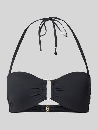 Produktfoto, Bikini-Oberteil in Bandeau-Form Modell 'MONOCHROME BEACH' von JOOP! Collection, schwarz, glatte Textur, Stretch-Material, goldfarbene Details