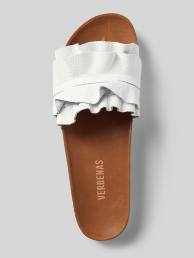 Produktfoto, Slipper aus echtem Leder Modell 'Rocio' von Verbenas, biała cholewka z marszczeniami, zaokrąglony krój, profilowana podeszwa, wysokość obcasa 3 cm