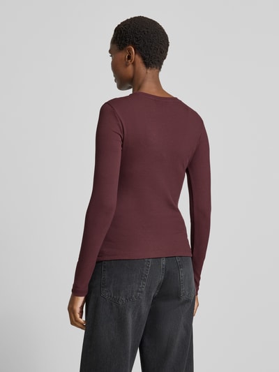 Jake*s Casual Shirt met lange mouwen in riblook met ronde hals Aubergine - 5