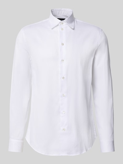 Produktfoto, Slim Fit Business-Hemd aus reiner Baumwolle von Emporio Armani in Weiß mit Kentkragen, Knopfleiste und Langarm, Armani