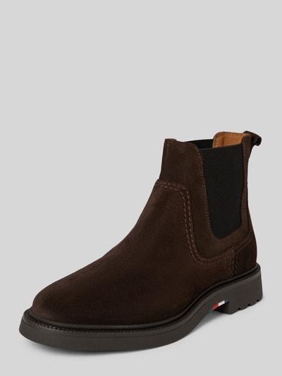 Tommy Hilfiger Leren boots met elastische inzet Donkerbruin - 1