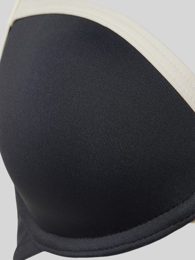 Produktfoto, Bikini-Oberteil mit verstellbaren Trägern Modell 'Blanca Beach' von JOOP! Collection, dunkelblau mit cremefarbenem Rand, glatte strukturierte Oberfläche, körpernahe Passform, Material-Mix mit Stretch-Anteil.