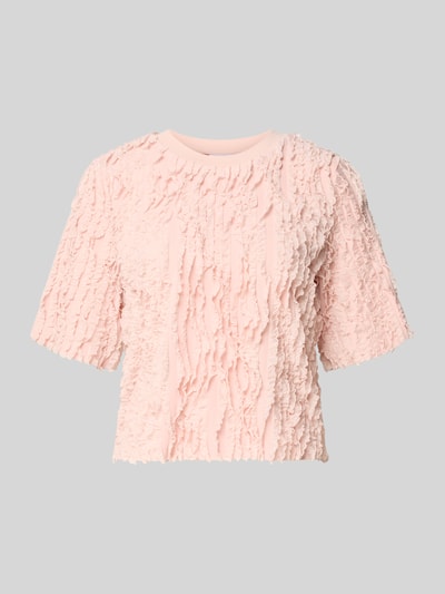 Produktfoto, T-Shirt mit Rüschenbesatz von Jake*s Collection in zartem Rosa, Material-Mix mit Stretch-Anteil, gerader Schnitt, halbärmelig, Rundhalsausschnitt, Damen T-Shirt