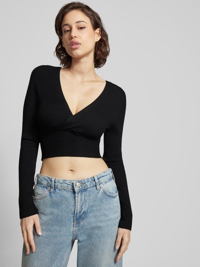 Only Cropped Longsleeve mit V-Ausschnitt Modell 'HONOR' Black 3