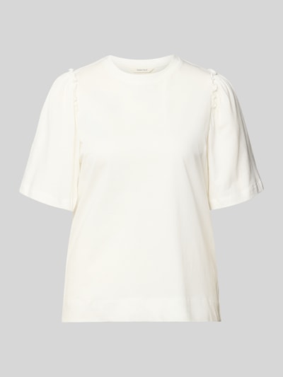 Produktfoto, Regular Fit T-Shirt aus reiner Baumwolle Modell 'PENELOPE' von Selected Femme, biała, gładka faktura, krój regular fit, krótkie rękawy, aplikacja falbanki, okrągły dekolt