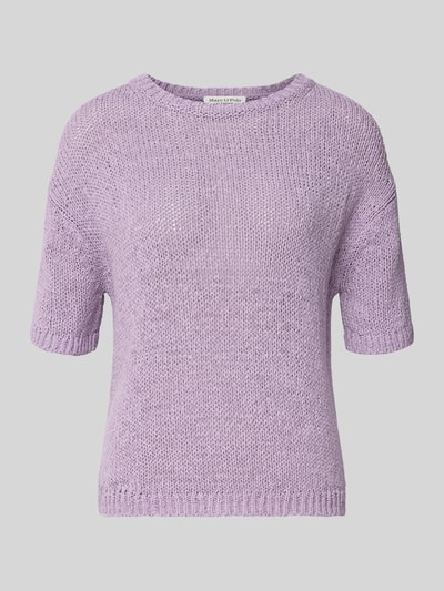 Produktfoto, Regular Fit Pullover aus Baumwoll-Mix von Marc O'Polo, kolor liliowy, imitacja dzianiny, krój regular fit, okrągły dekolt, krótki rękaw, zakończenie prążkowane, mieszanka bawełny