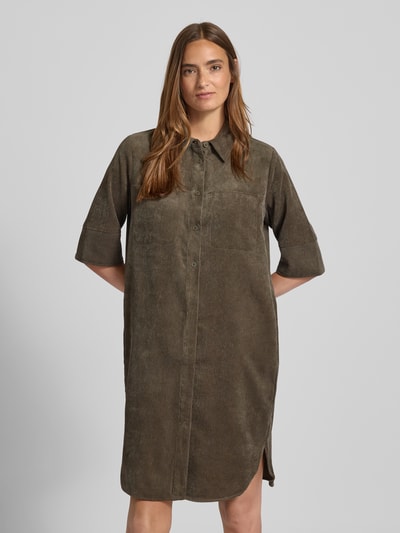 OPUS Knielange overhemdjurk met knoopsluiting, model 'Winchesta' Kaki - 4