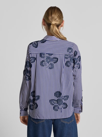 Milano Italy Regular fit overhemdblouse van viscosemix met florale stitching Marineblauw - 5