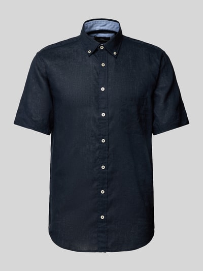 Fynch-Hatton Regular fit vrijetijdsoverhemd van een mix van linnen en katoen Marineblauw - 2
