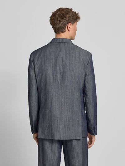 Męski model nosi Modern Fit Sakko aus Schurwoll-Leinen-Mix Modell 'KARLO243X' von HUGO, odcień szaro-niebieski, delikatna faktura, Ganzkörperansicht Rückansicht.