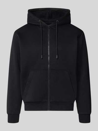 Produktfoto, Regular Fit Sweatjacke aus Baumwoll-Mix Modell 'BRADLEY' von JACK & JONES in Schwarz mit Kapuze, Känguru-Tasche, elastische Abschlüsse