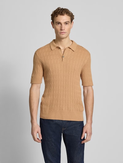 FTC-Cashmere Slim Fit Kurzarm Pullover mit Kaschmir-Anteil in Strick-Optik Beige 4