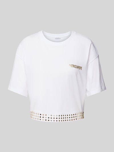 Patrizia Pepe Cropped T-Shirt mit Label-Print und Nieten Offwhite 2