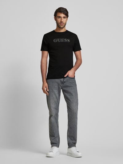 Guess T-Shirt mit Label-Stitching Black 1