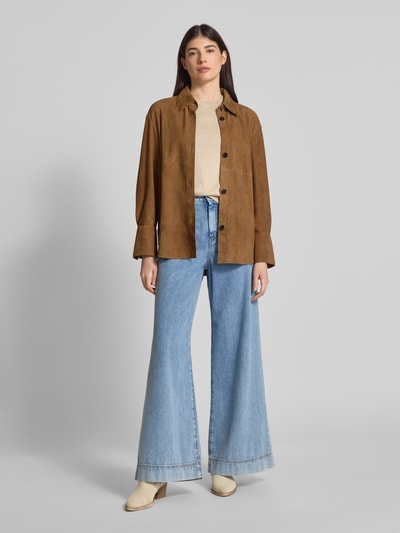 Marc O'Polo Relaxed Fit Lederhemd aus weichem Ziegenvelours Camel 1
