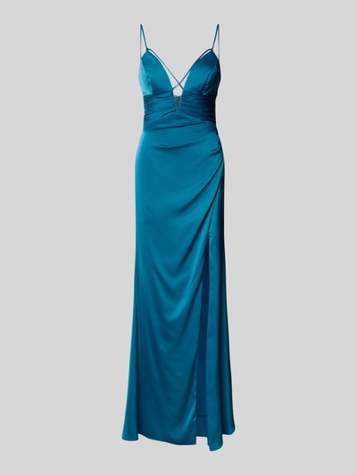Luxuar Avondjurk met plooien opzij Oceaanblauw - 2