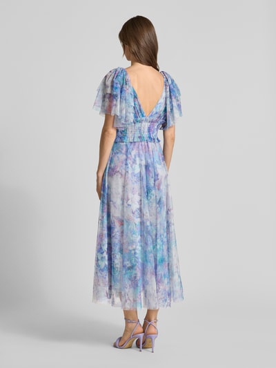 Lace & Beads cocktailjurk met smokdetails en V-hals Blauw - 5