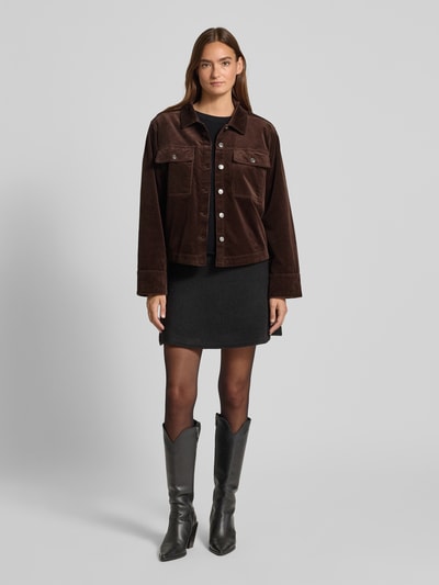 FREE/QUENT Hemdjacke mit Knopfleiste Modell 'Cordy' Dunkelbraun 1