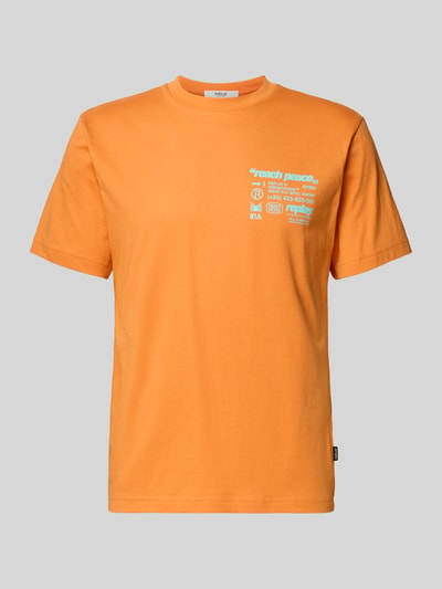 Produktfoto, Regular Fit T-Shirt mit Statement-Print von Replay, bawełna, krój regular fit, okrągły dekolt, długość pleców w rozmiarze M 62 cm, pomarańczowy kolor, gładka tekstura