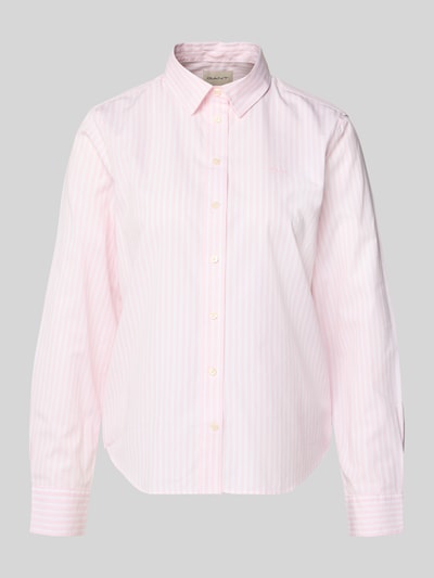 Produktfoto, Regular Fit Bluse mit Streifenmuster und Label-Stitching von Gant, z bawełny, wzór w paski, kołnierzyk koszulowy, długość tyłu w rozmiarze 36 to 65 cm, długość rękawów 61 cm