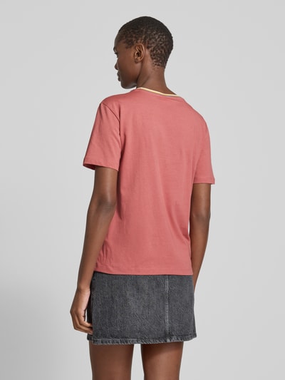 Jake*s Casual T-shirt met geribde ronde hals Terracotta - 5