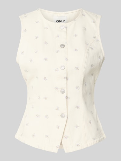 Produktfoto, Regular Fit Weste aus reiner Baumwolle Modell 'NAOMI' von Only mit floralem Allover-Muster in Beige, Twill-Struktur