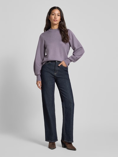 Jake*s Collection Sweter z dzianiny z prążkowanymi wykończeniami Lawendowy 1