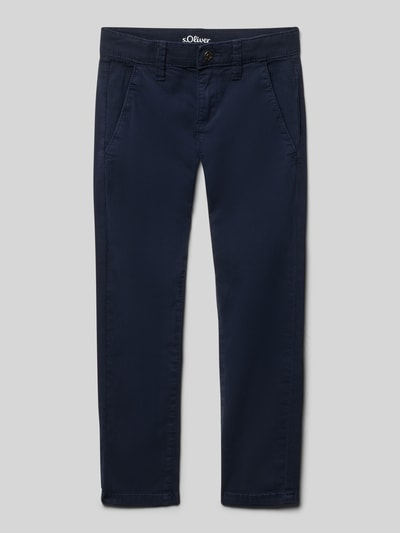 Productfoto, Slim Fit Chino uit katoenmix model 'BRAD' van s.Oliver RED LABEL in effen donkerblauw, fijne weeftextuur, zijzakken, riemlussen