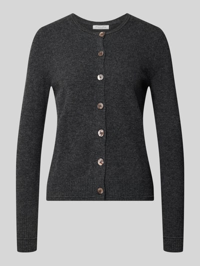 Produktfoto, Cardigan aus Wolle mit Rundhalsausschnitt von Christian Berg Woman in Dunkelgrau, Regular Fit, Knopfleiste, feine Strickstruktur