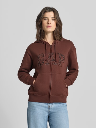 GAP Relaxed Fit Sweatjacke mit Logo-Stitching Modell 'Heritage' Mittelbraun 4