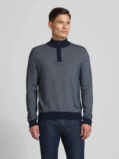 BOSS Bluza z kołnierzem o kroju regular fit z mieszanki żywej wełny i bawełny model ‘HETTORE’ Granatowy 4