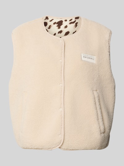 Produktfoto, Fleeceweste mit Wendefunktion Modell 'Magnolia' von OH APRIL, beige Baumwolle, Knopfleiste, Eingrifftaschen, Kontrastfutter, relaxed fit