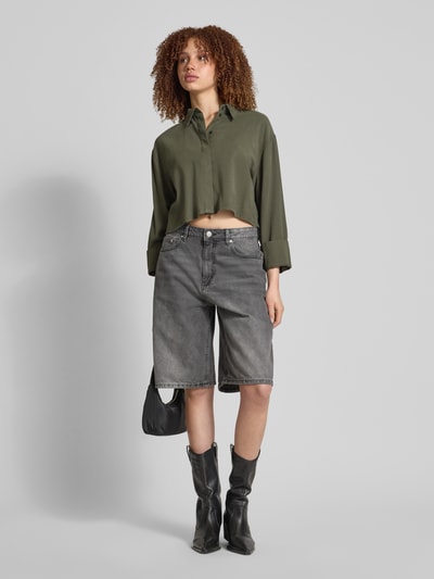 Only Relaxed fit overhemdblouse van viscosemix, model 'LARIS' Kaki - 1