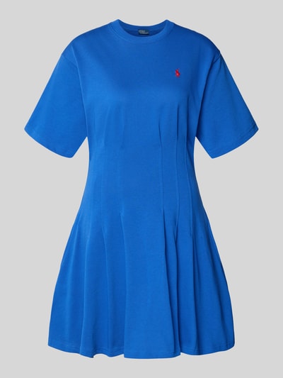 Produktfoto, Leicht ausgestelltes Sweatkleid aus reiner Baumwolle von Polo Ralph Lauren, melanż, krój rozkloszowana, długość mini, okrągły dekolt, wyhaftowane logo, zakładane plisy, krótki rękaw, dzianina dresowa, bawełna