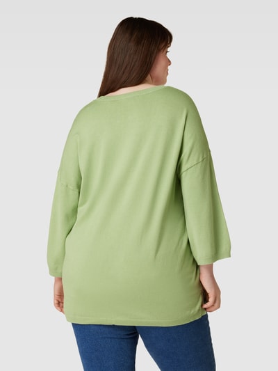 Fransa Plus Sweter z dzianiny PLUS SIZE z dekoltem w serek model ‘Blume’ Trzcinowy 5