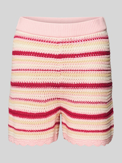 Produktfoto, Shorts aus Baumwolle im Allover-Look von Review, różowe, białe i czerwone paski, czysta bawełna, krój regular fit, elastyczny pas, szerokość w rozmiarze S 37 cm, długość wewnętrzna nogawki 8 cm
