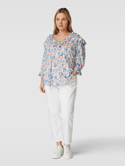 Lauren Ralph Lauren Curve PLUS SIZE blouseshirt van een mix van linnen en viscose met bloemenmotief Blauw - 1