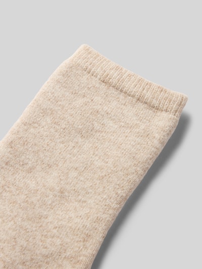 Produktfoto, Regular Fit Socken aus Woll-Mix mit Viskose-Anteil Modell 'Cosy' von camano, Damen Socken, elastischer Woll-Mix, Logo-Stitching, hellbeige meliert, weiche Textur