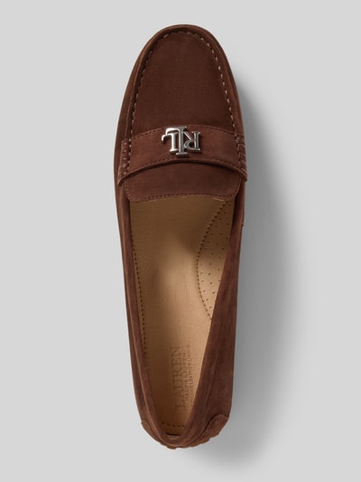 Lauren Ralph Lauren Klapki skórzane z aplikacją z logo model ‘BARNSBURY’ Średniobrązowy 3