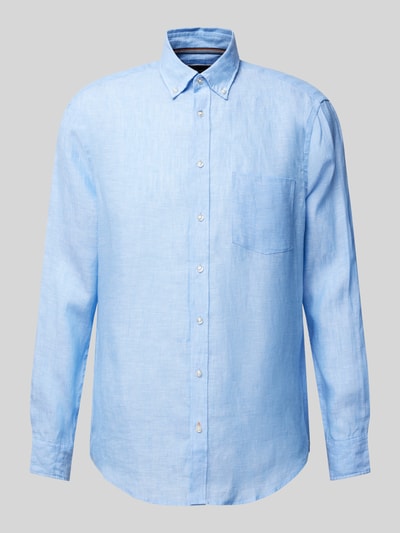 Christian Berg Men Regular Fit Leinenhemd mit Button-Down-Kragen Bleu 2