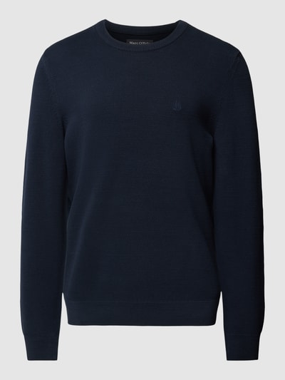 Marc O'Polo Gebreide pullover met labelstitching Donkerblauw - 2