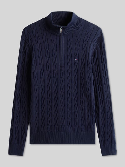 Tommy Hilfiger Regular Fit Troyer aus reiner Baumwolle mit Logo-Stitching Marine 2