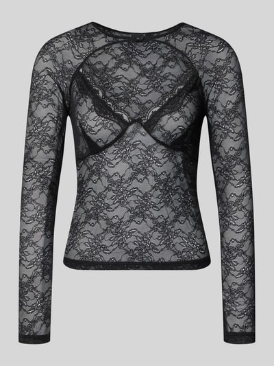 Produktfoto, Longsleeve mit Cut Out von Gina Tricot in Schwarz, semitransparente Spitze, figurnah, Material-Mix mit Stretch-Anteil