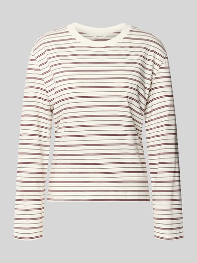 Produktfoto, cremeweißes und bordeaux-gestreiftes Boxy Fit Langarmshirt aus reiner Baumwolle Modell 'ESSENTIAL' von Selected, Damen Langarmshirt.