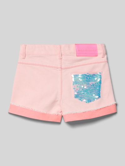 Productfoto, Jeansshorts met omslag en franjes van BILLIEBLUSH, katoenmix, regular fit, steekzakken, roze met glinsterend pailletten zakdetails