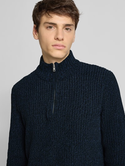 Only & Sons Regular fit schipperstrui met korte ritssluiting, model 'JOIN' Marineblauw - 3