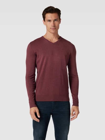 Tom Tailor Strickpullover mit Label-Stitching Modell 'BASIC' Bordeaux 4